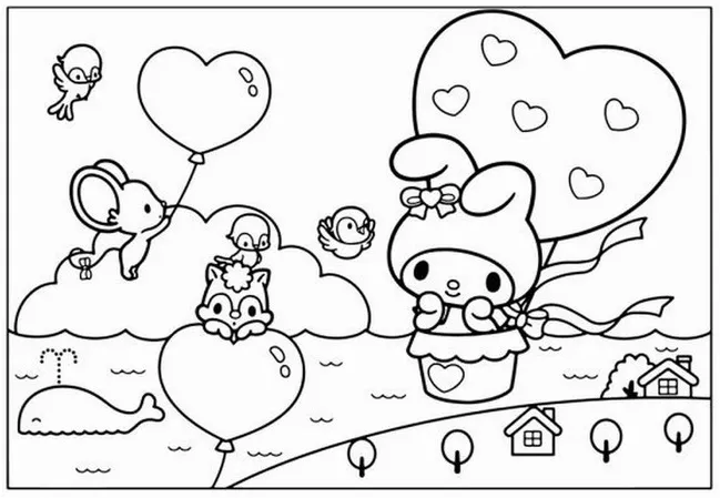 Bức tranh tô Kuromi Halloween giúp bé nhận biết màu tương phản.