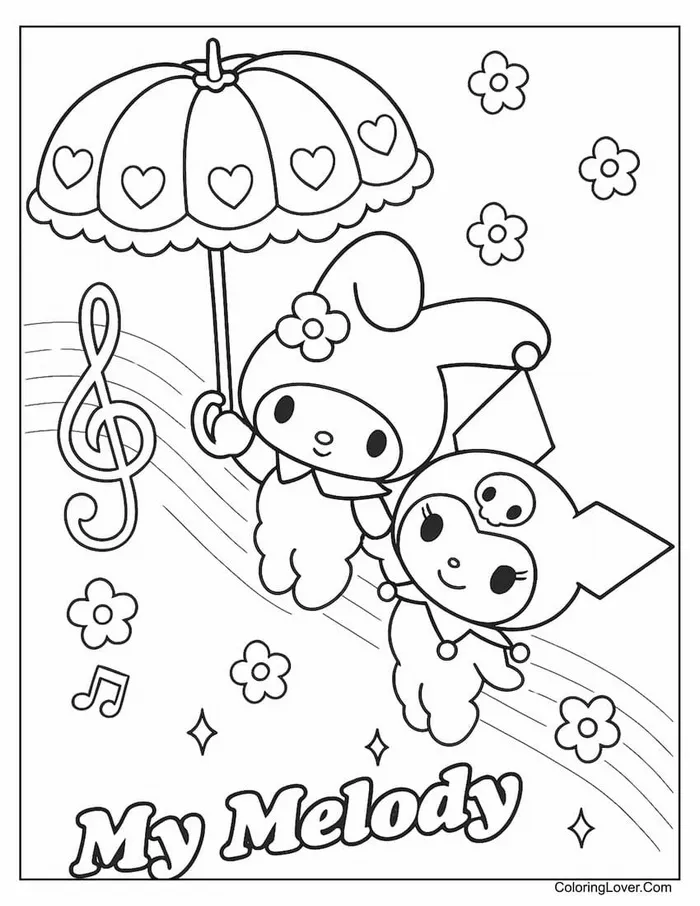 Hoạt động tô màu Kuromi chơi đàn guitar cá tính