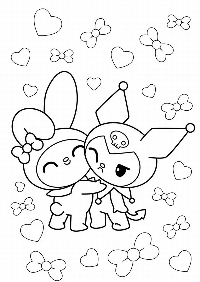 Tô màu vui Kuromi bay bong bóng trái tim hồng