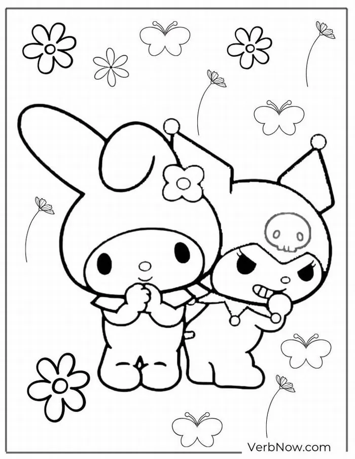 Trang tô màu My Melody đội mũ hồng cầm bánh ngọt