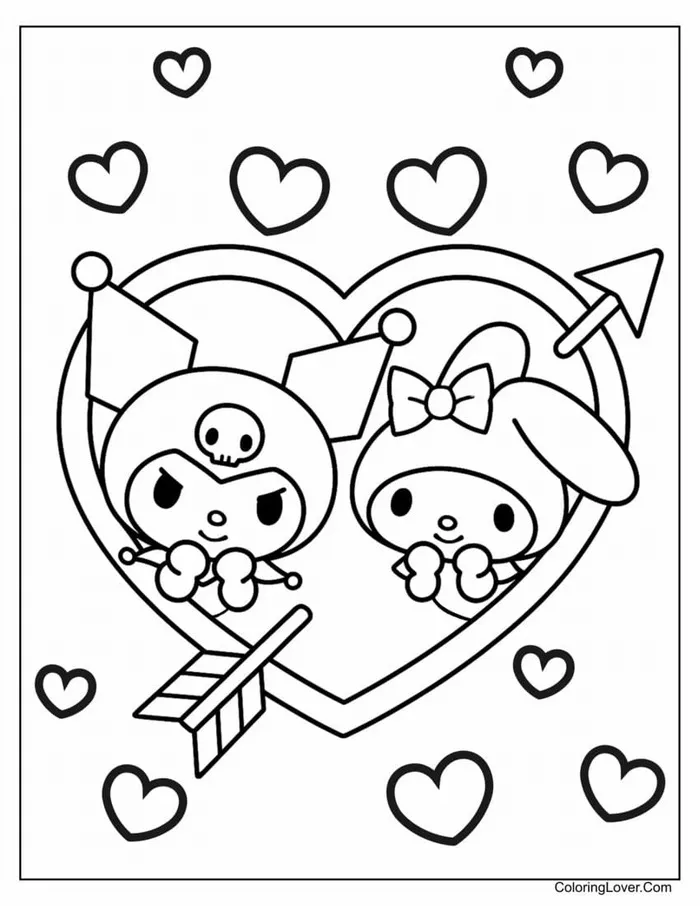 Hình tô màu cặp đôi thỏ Sanrio phong cách đối lập