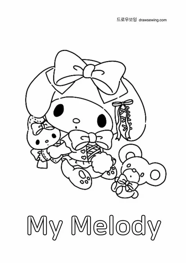 Hình tô màu cô thỏ Sanrio nơ hồng xinh xắn cho trẻ