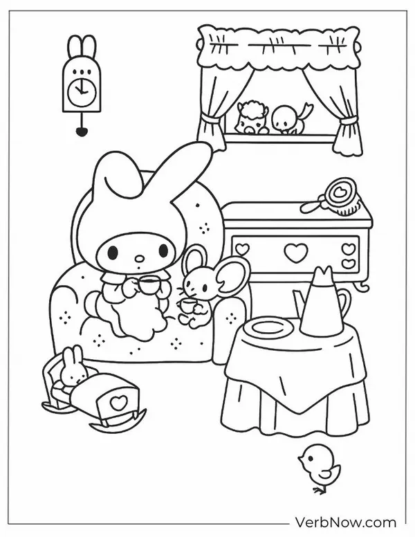 Tờ giấy tô màu My Melody đuôi bông xù dễ thương