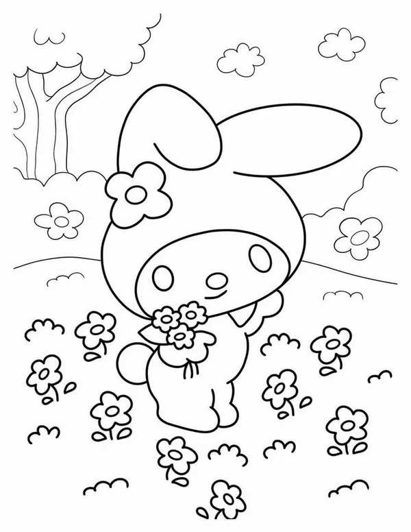 Bức tranh tô thỏ hồng mũi tam giác nhỏ đáng yêu