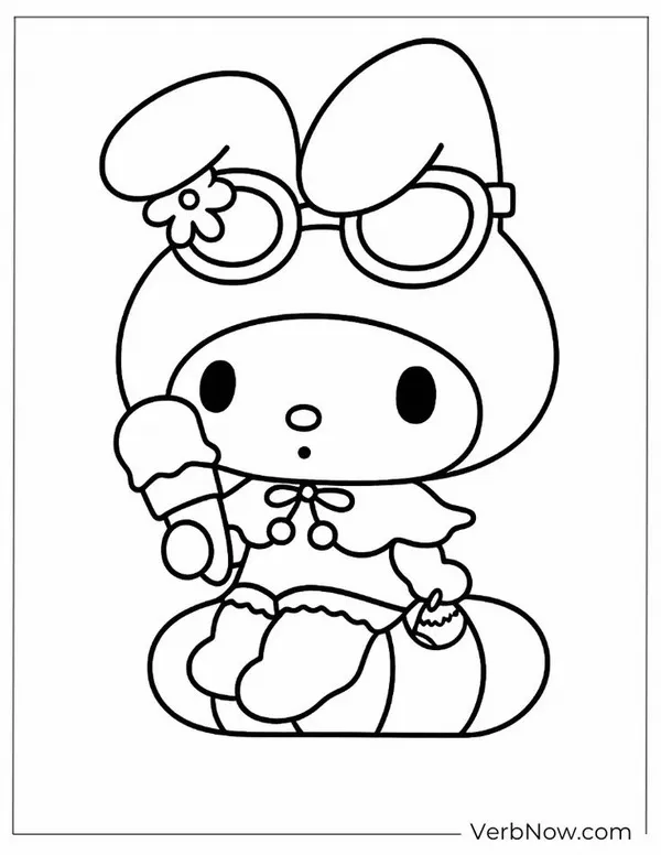 Tô màu vui thỏ Sanrio với hoa và bánh ngọt