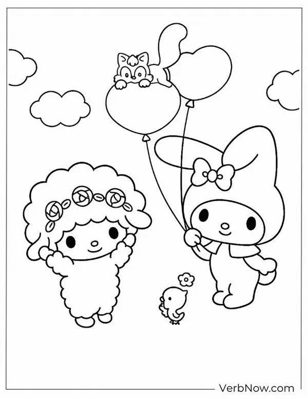 Tờ giấy tô màu cô bé mũ trùm biểu tượng Sanrio cho trẻ