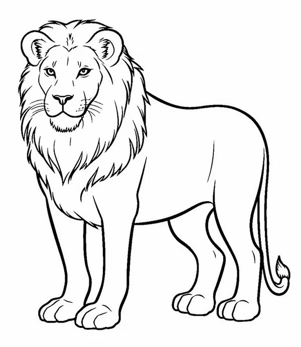Mẫu tranh tô màu sư tử con mỉm cười dưới ánh nắng chiều