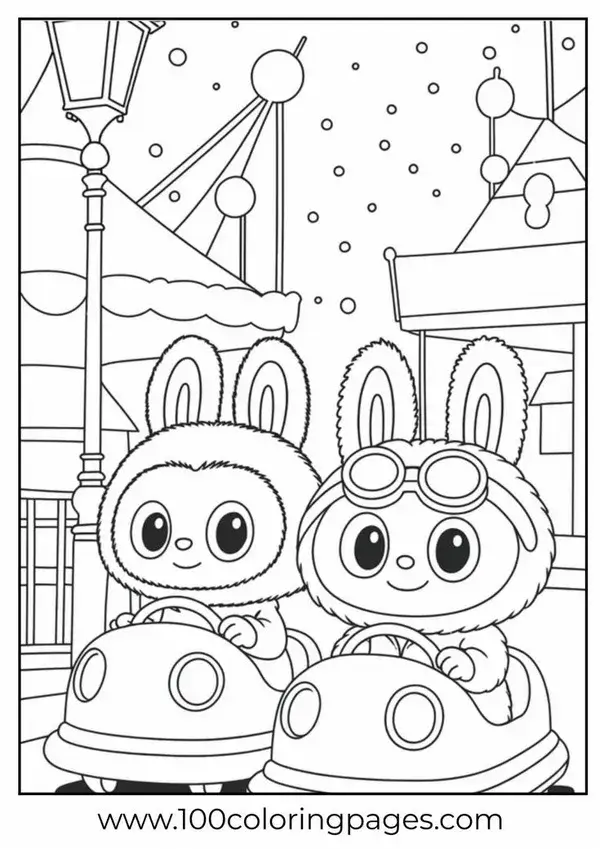 Hình tô Labubu đang đuổi theo chú bướm vàng bé xíu