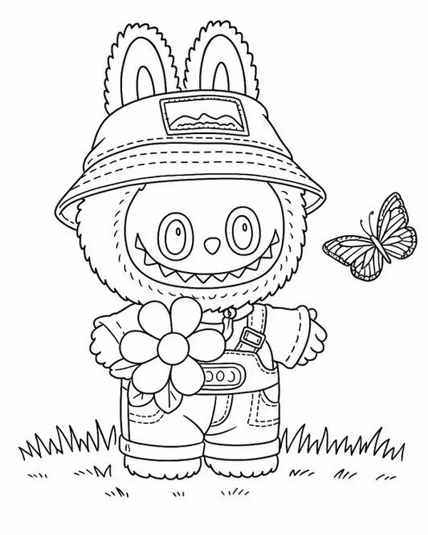 Bức tranh Labubu chơi diều bay cao giữa đồng cỏ xanh