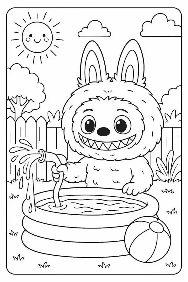 Trang tô Labubu chơi đàn ukulele trong buổi chiều gió mát