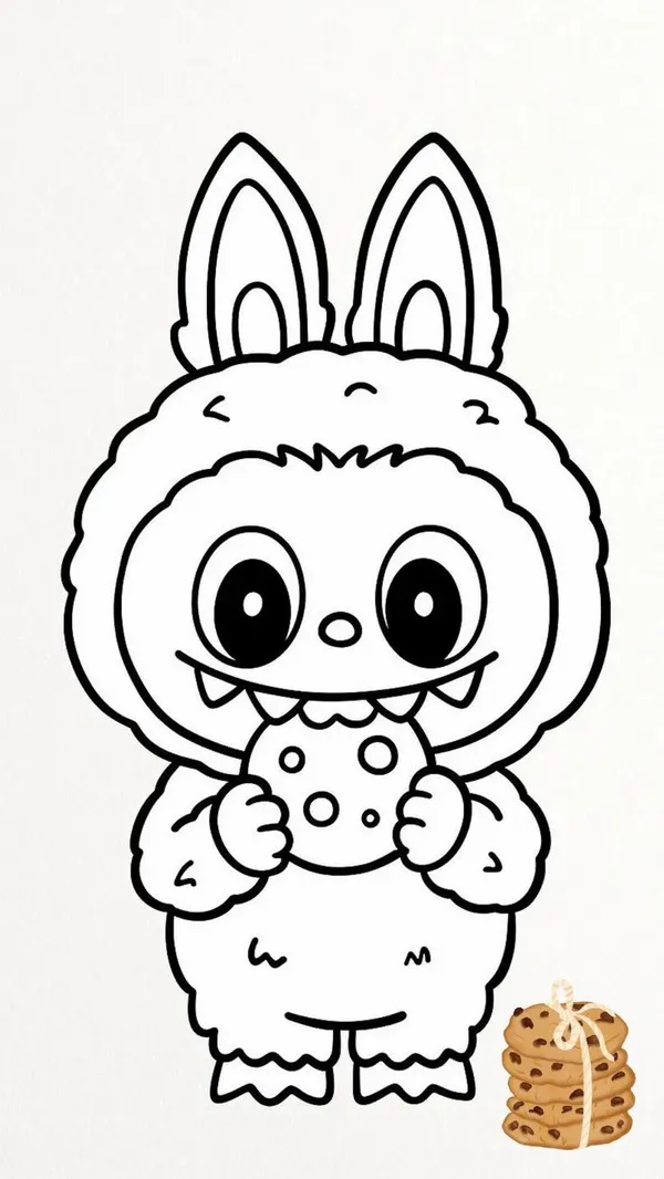 Bức tranh Labubu nằm trên đám mây nhìn trời đầy sao