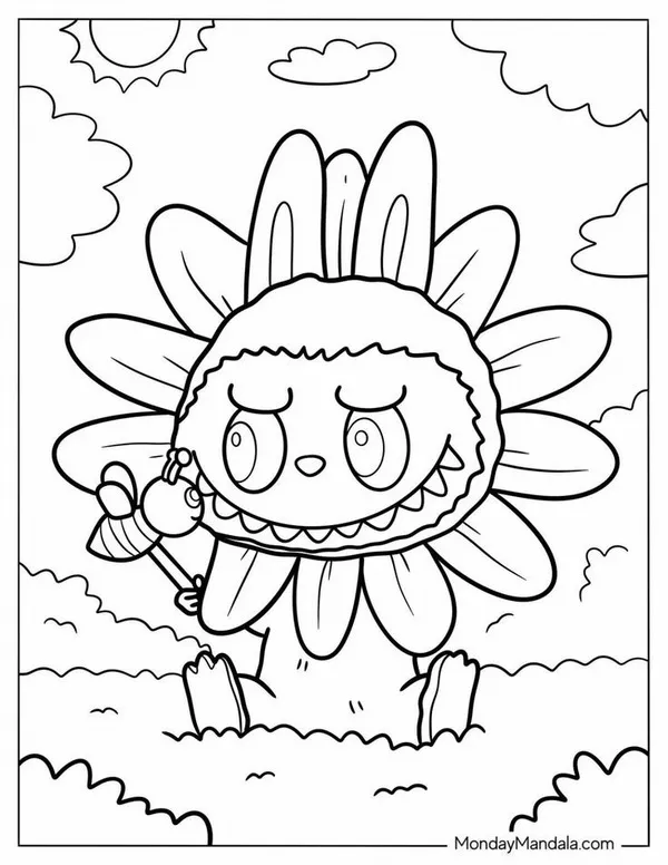 Bức tranh Labubu nhảy múa giữa những bông tuyết trắng