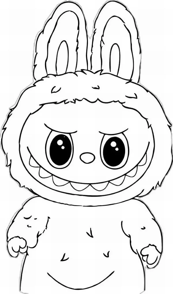 Hình vẽ Labubu đang tô vẽ bức tranh bằng bảng màu nhỏ