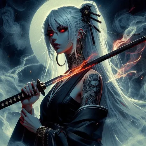 Tổng hợp avatar quỷ nữ anime với ánh mắt đỏ và aura ma khí