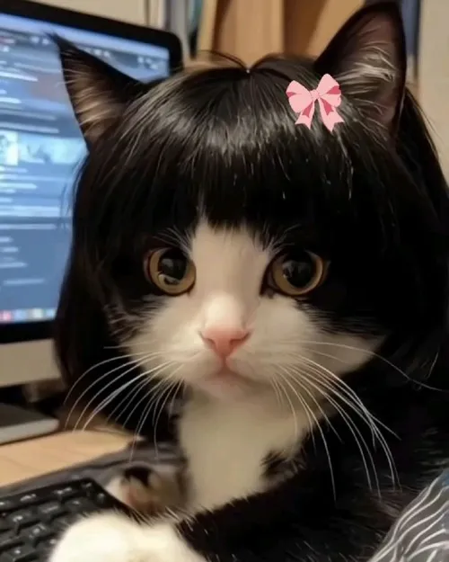 Ảnh đại diện mèo ngơ phồng má áp sát bố cục cận mặt gây cười mạnh