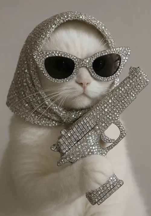 Ảnh profile Threads mèo chất cầm súng hắt sáng cạnh tạo chất ảnh mạnh