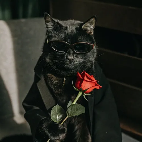 Mẫu avatar mèo tặng hoa ngầu dành cho người thích vẻ bí ẩn và phong cách trầm
