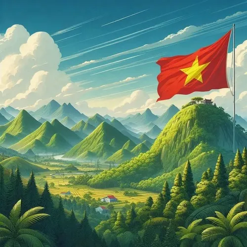 Ảnh trang cá nhân avatar yêu nước nghiêng nhẹ giữa tông đỏ vàng