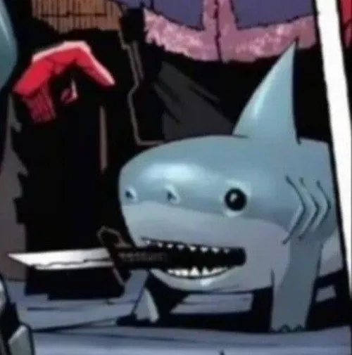 Meme chế cá mập đụng rạn đá rồi quay đầu ngượng