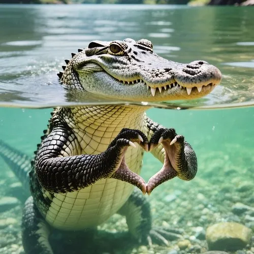 Hình chế meme vui cá sấu phơi nắng với thân dày