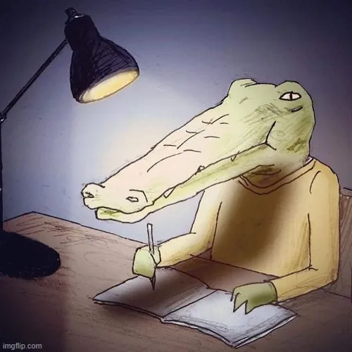 Cá sấu làm việc khuya cúi đầu đụng cả bóng đèn