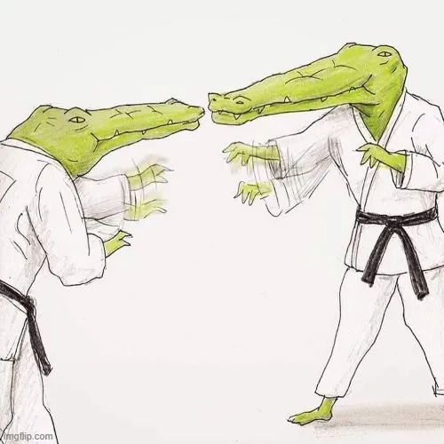 Cá sấu tập võ nhưng đầu dài làm lệch tư thế