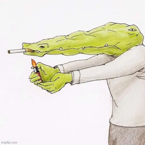 Cá sấu châm lửa hút thuốc nhưng tay ngắn khó xoay sở