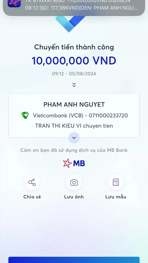 Ảnh troll thông báo chuyển 30 triệu nhưng vibe giả