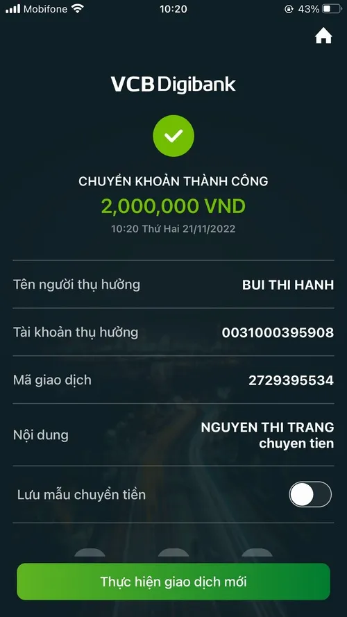 Biên lai chế báo gửi 2 triệu tạo hiệu ứng vui