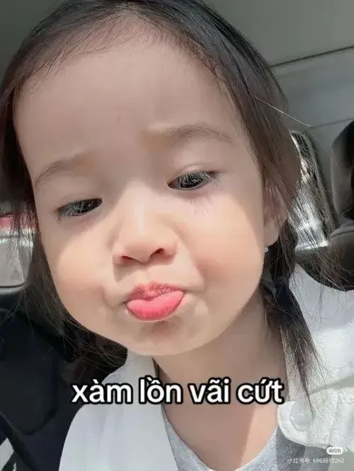 Meme hài bé thơ kèm dòng chữ e thẹn nhìn anh chị cười