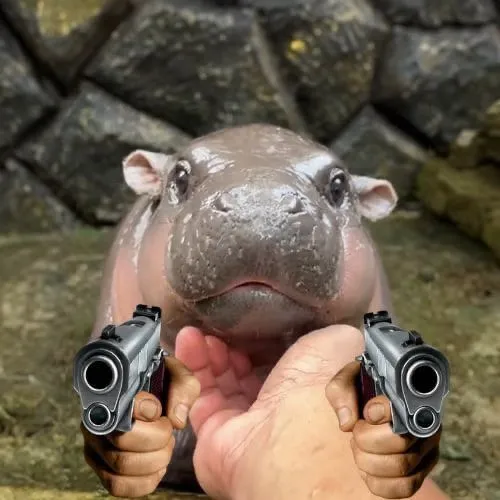 Meme reaction hà mã pigmy cầm súng