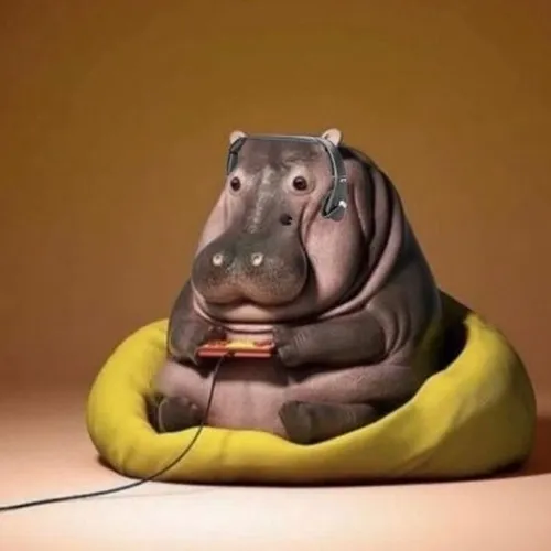 Ảnh chế hà mã con mắt nhỏ tròn đang chill chill