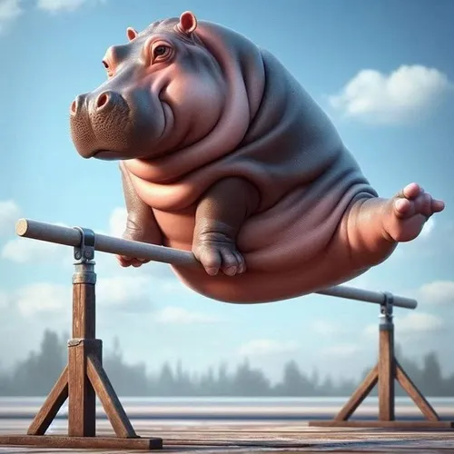 Ảnh vui hà mã ngồi bẹp trên đất mắt nhìn xa