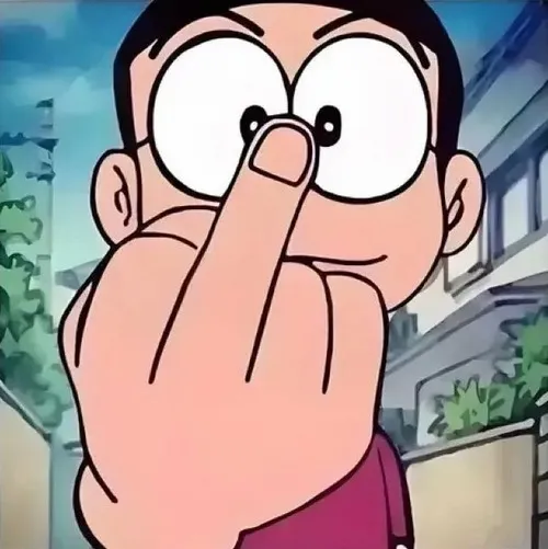 Meme nobita gắt nhẹ rồi đưa ngón fuck như lời đáp không lời.