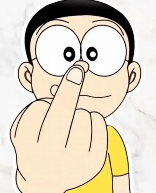 Biểu cảm Nobita nén bực rồi phóng ngón fuck như dằn lại không khí.