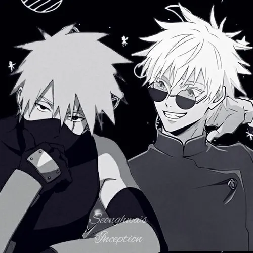 Ảnh chế Gojo bên cạnh Kakashi dang tay như thần hộ mệnh.