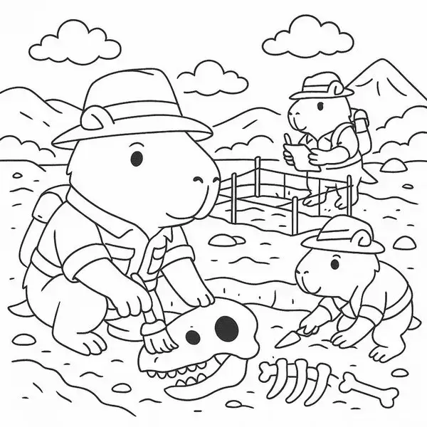 80 Tranh tô màu Capybara chibi nằm thư giãn trên lá sen