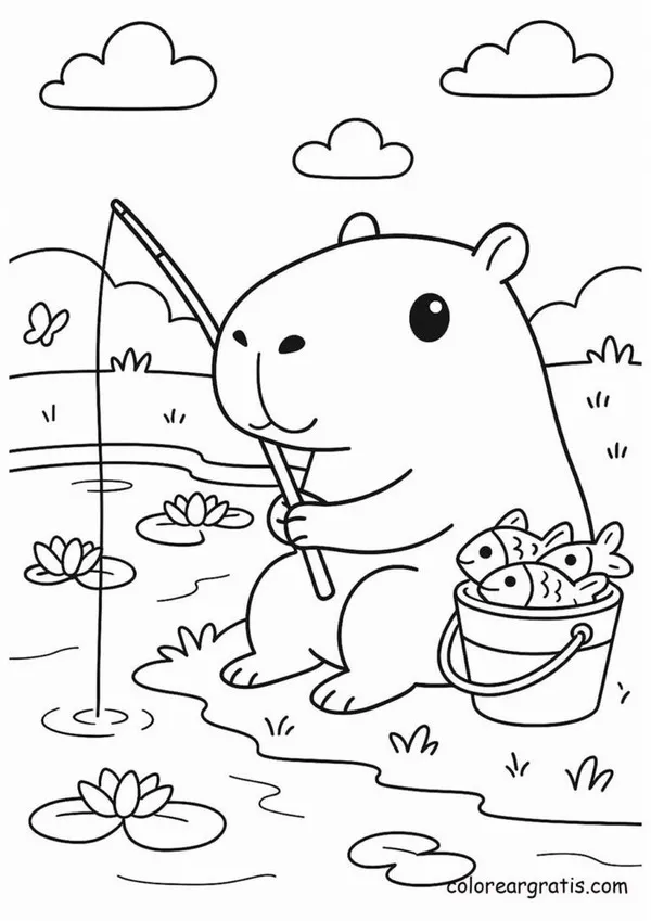 77 Hình tô màu capybara nhỏ nằm nghỉ trên cỏ xanh