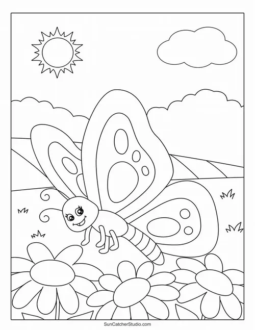 Trang tô bướm đơn giản dễ tô màu cho trẻ 6 tuổi