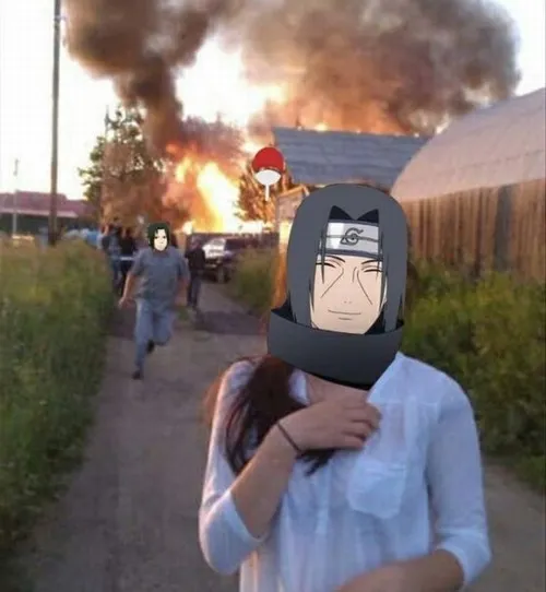 Meme Itachi trầm ngâm gắn với áo choàng Akatsuki