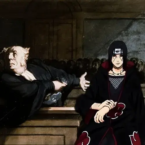 Ảnh meme vui Itachi tập trung cao độ thể hiện ý chí lạnh lùng nội tại