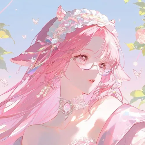 Ảnh profile anime màu hồng cute trên nền đơn sắc pastel