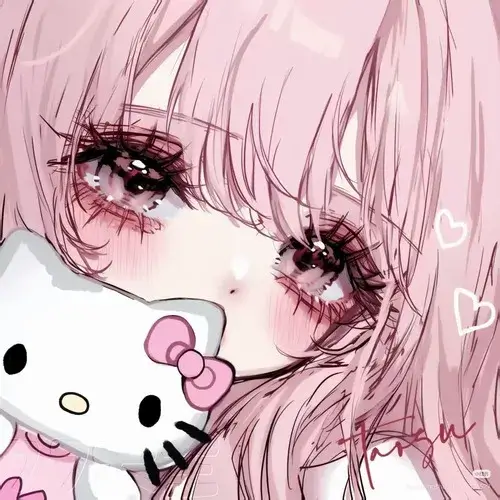 Ảnh profile Threads anime màu hồng cute cùng ánh mắt dễ thương long lanh
