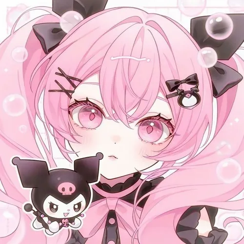 Ảnh trang cá nhân anime màu hồng cute giữa nền pastel sáng mềm