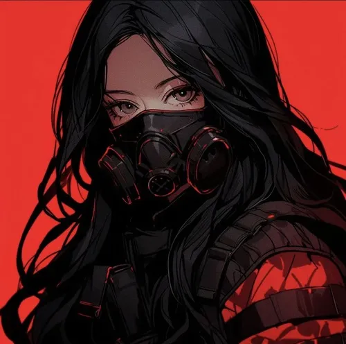 Hình đại diện anime cô gái khẩu trang đen tóc dài mềm
