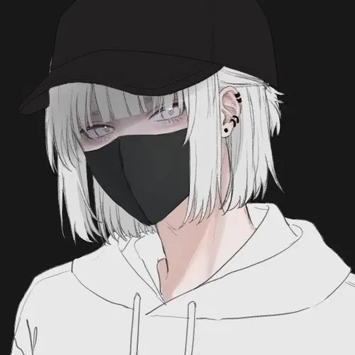 Ảnh profile anime nữ trẻ khẩu trang đen nền đơn sắc