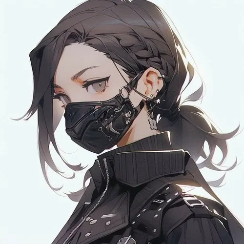 Ảnh đại diện họa hình nữ đeo khẩu trang đen ánh nhẹ