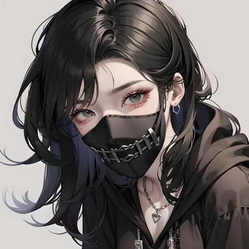 Ảnh avatar Facebook thiếu nữ anime đeo khẩu trang đen pastel