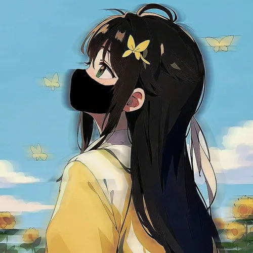 Ảnh hiển thị anime nhân vật nữ khẩu trang đen tông pastel