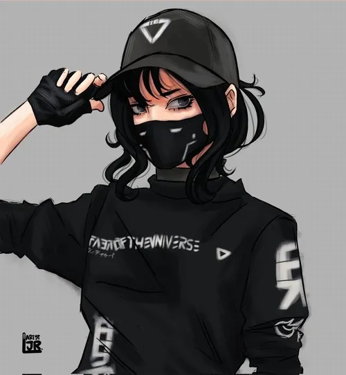 Avatar dễ thương anime cô nàng khẩu trang đen tóc dài